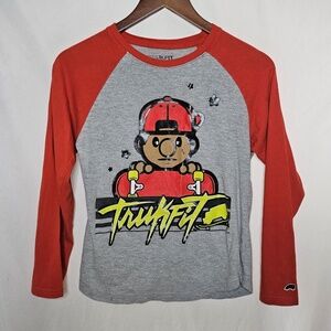 Boys Trukfit Red Gray Raglan Skateboard Streetwear Lil Wayne Y2K Shirt Size M